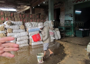 بالفيديو .. بالصور المياه تغرق سوق الخضار والفاكهة بالفيوم بسبب انفجار ماسورة مياه شرب 