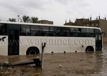  أهالي “ادكو” ينقذون “أوتوبيس سياحي” قبل غرقه بسيول الأمطار