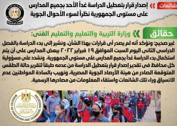 الحكومة تحسم الجدل حول تعطيل الدراسة غداً لسوء الأحوال الجوية