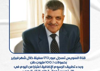 الفريق أسامة ربيع : حركة الملاحة بالقناة خلال  فبراير  سجلت عبور  1713سفينة بإجمالي حمولات 100.1 مليون طن