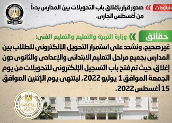 حقيقة صدور قرار بإغلاق باب التحويلات بين المدارس بدءاً من شهر أغسطس الجاري