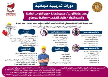 “القوى العاملة “:بدء التقديم على “11” دورة  تدريبية مجانية في مراكز التدريب المهني بسوهاج
