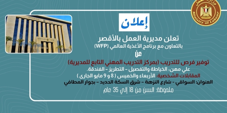 بالتعاون مع برنامج الأغذية العالمي.. وزارة العمل: فرص تدريب لشباب الأقصر على مهن يحتاجها سوق العمل