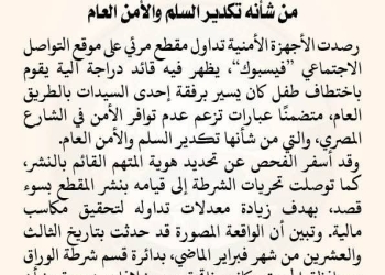 النيابة العامة تأمر بحبس متهم لإعادة نشر مقطع مصور من شأنه تكدير السلم والأمن العام