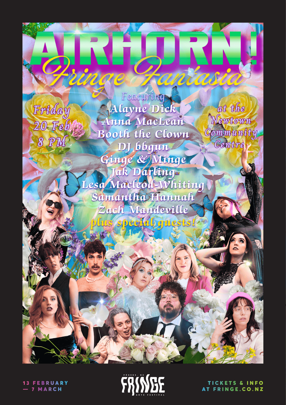 A poster showing all the performers in defiant poses with their names beneath them.