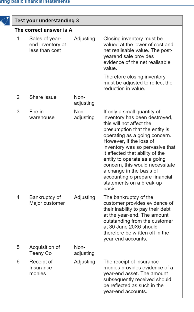 Test your understanding 3 showing adjusting and non-adjusting events.