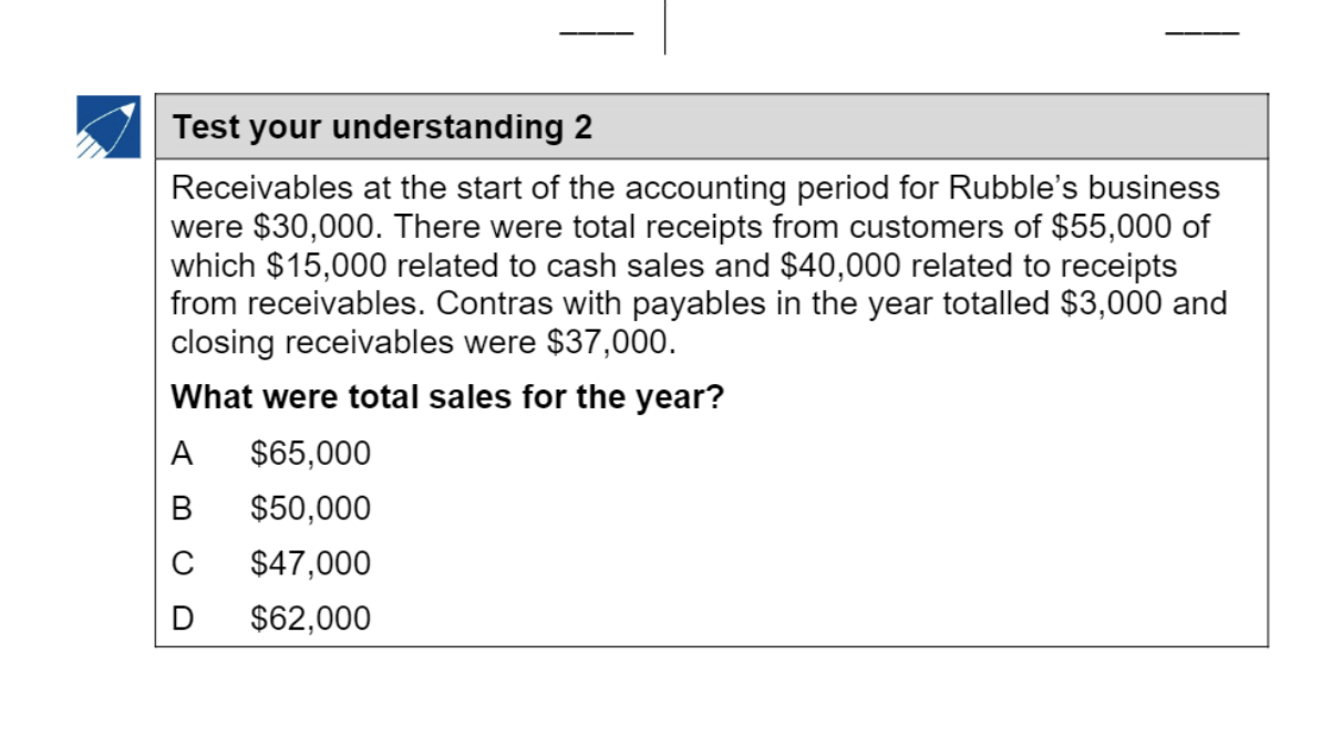 A 'Test your understanding 2' question related to calculating total sales from receivables information.