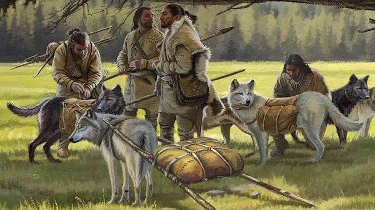 early humans with wolves