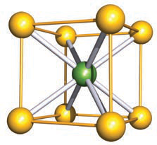 bcc-style crystal with corner atoms and central atom