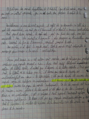 Une page manuscrite en français discutant de concepts philosophiques.