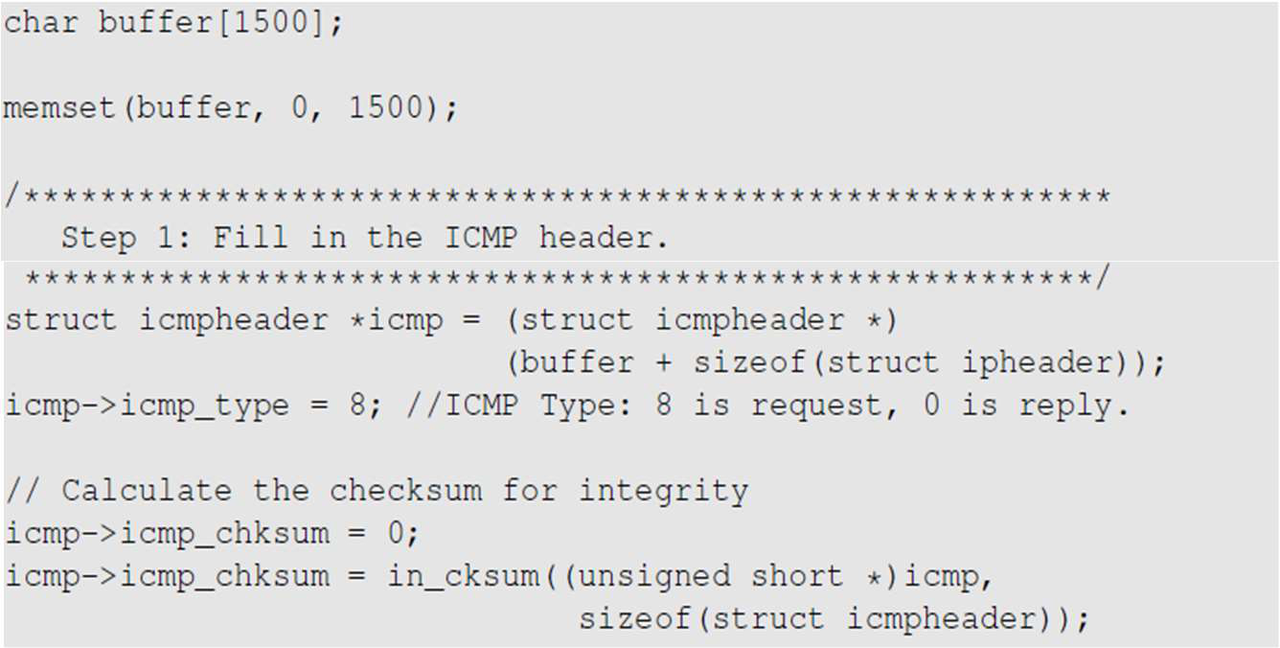Code showing ICMP header fill