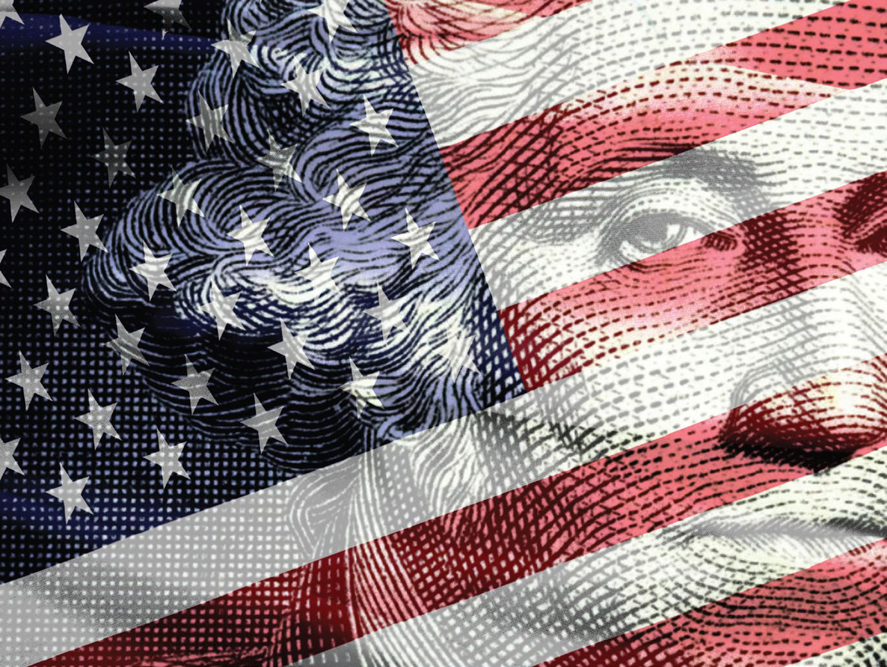 Benjamin Franklin with American Flag