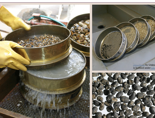 sieves and sorted materials