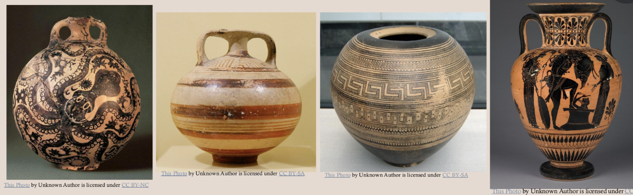 Four vases illustrating pottery styles