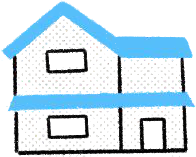 Blue house illustration for 'ie'