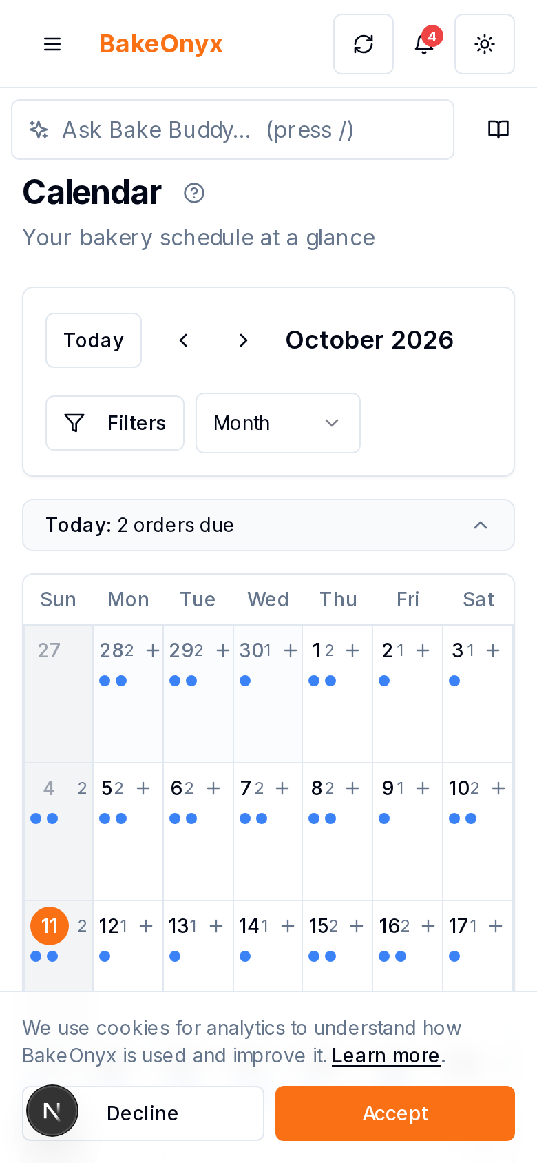 Order Calendar on mobile and iPad