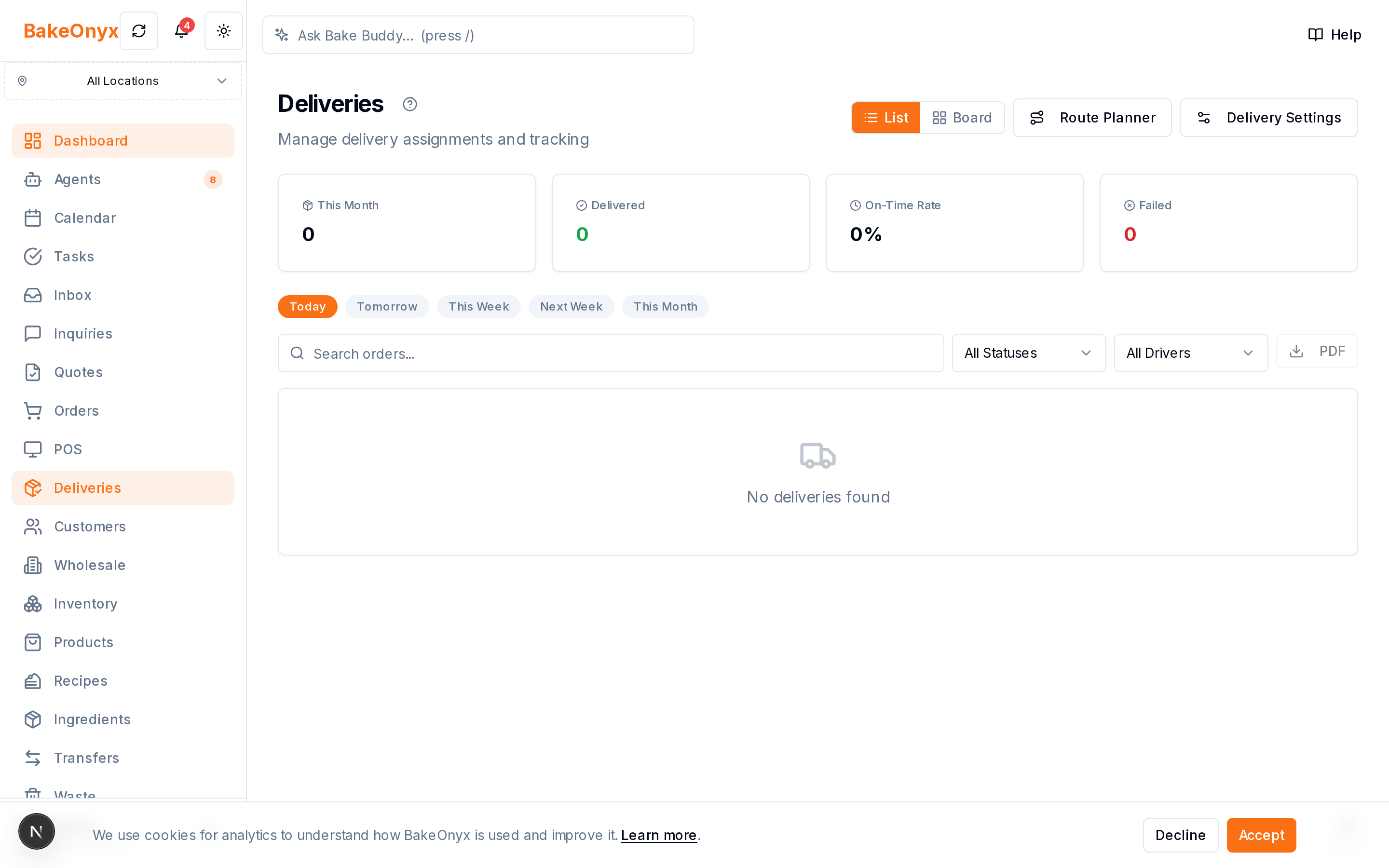 Delivery Management in BakeOnyx
