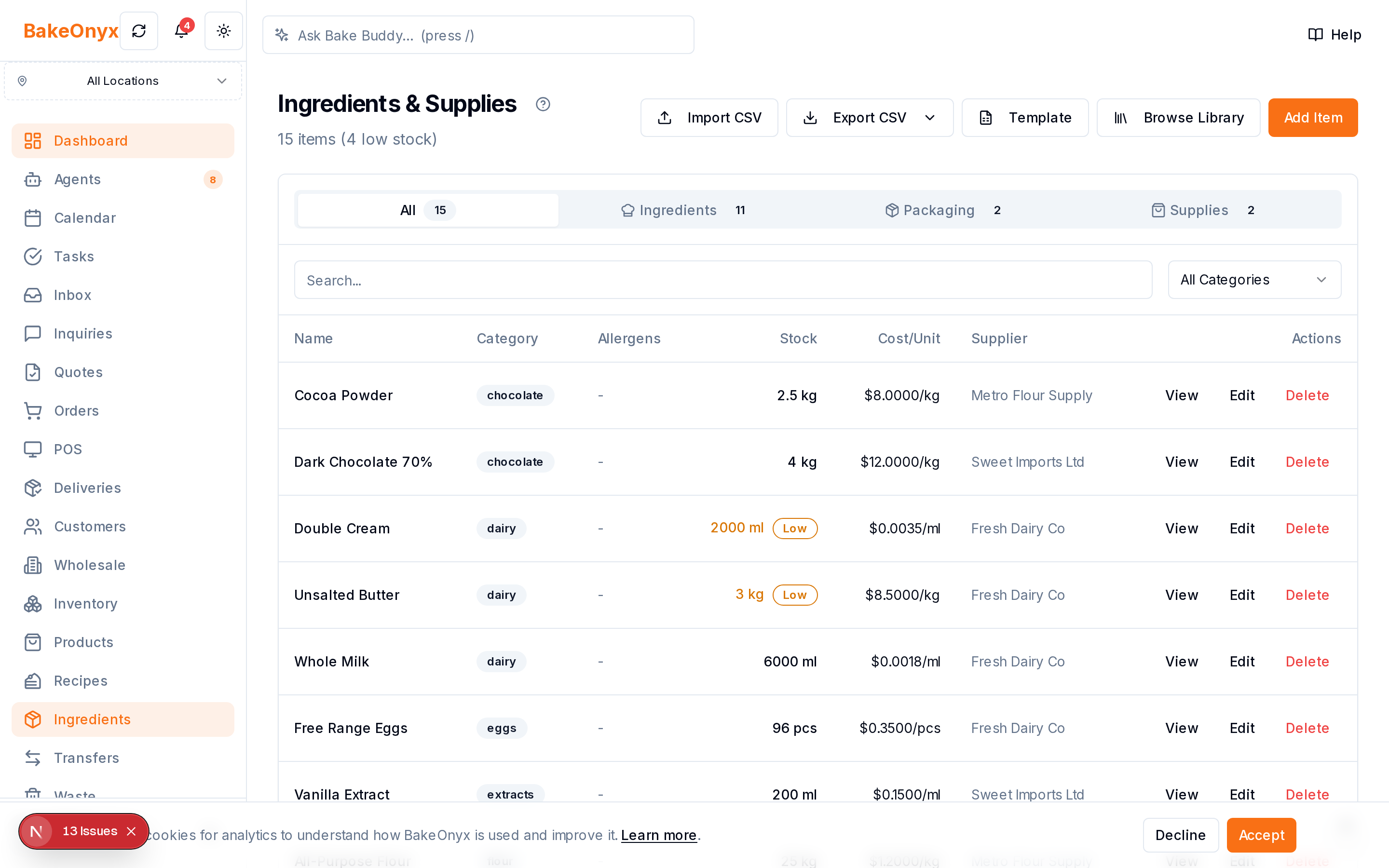 Inventory Tracking in BakeOnyx