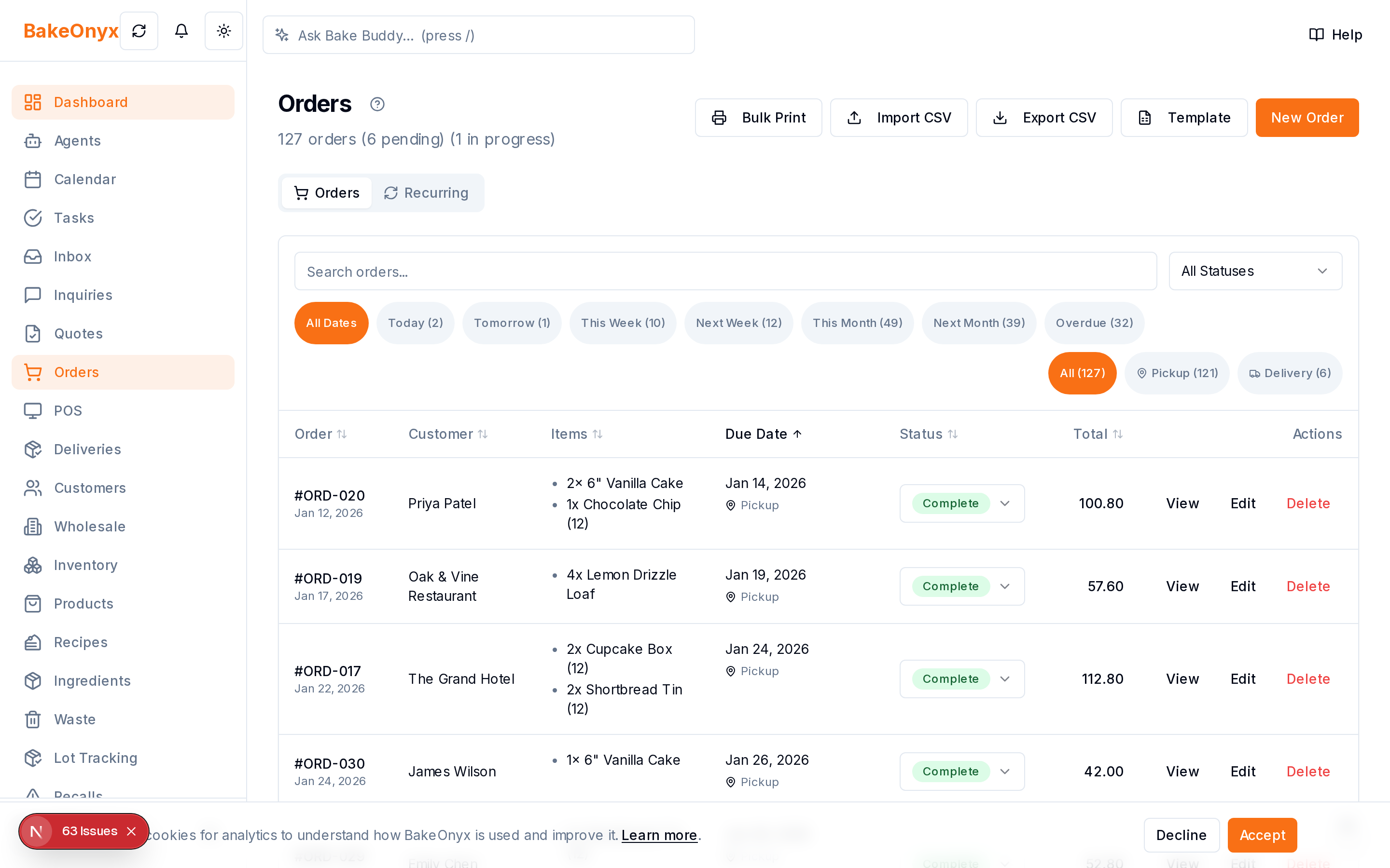 Invoicing & Payments in BakeOnyx