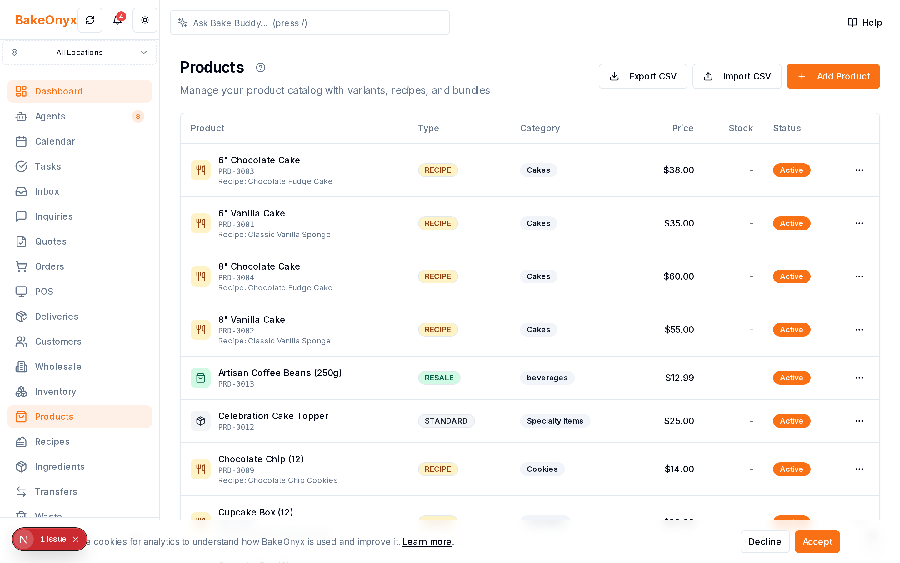 Products & Pricing in BakeOnyx