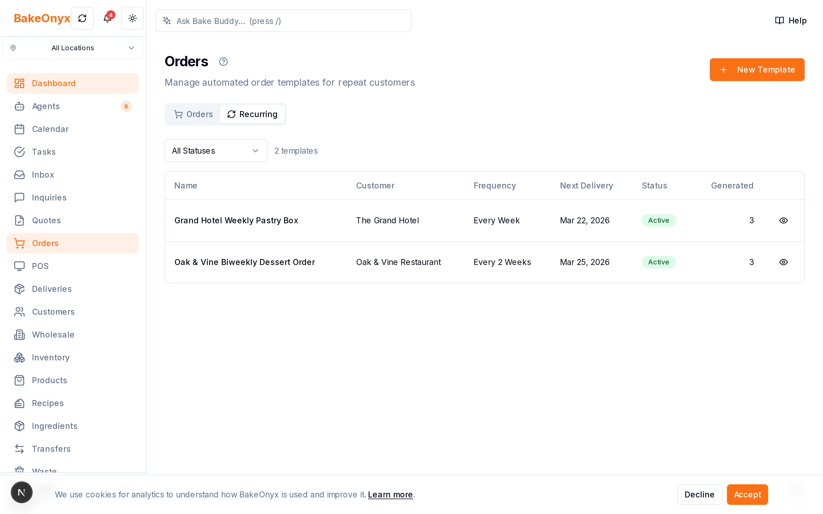 Recurring & Standing Orders in BakeOnyx