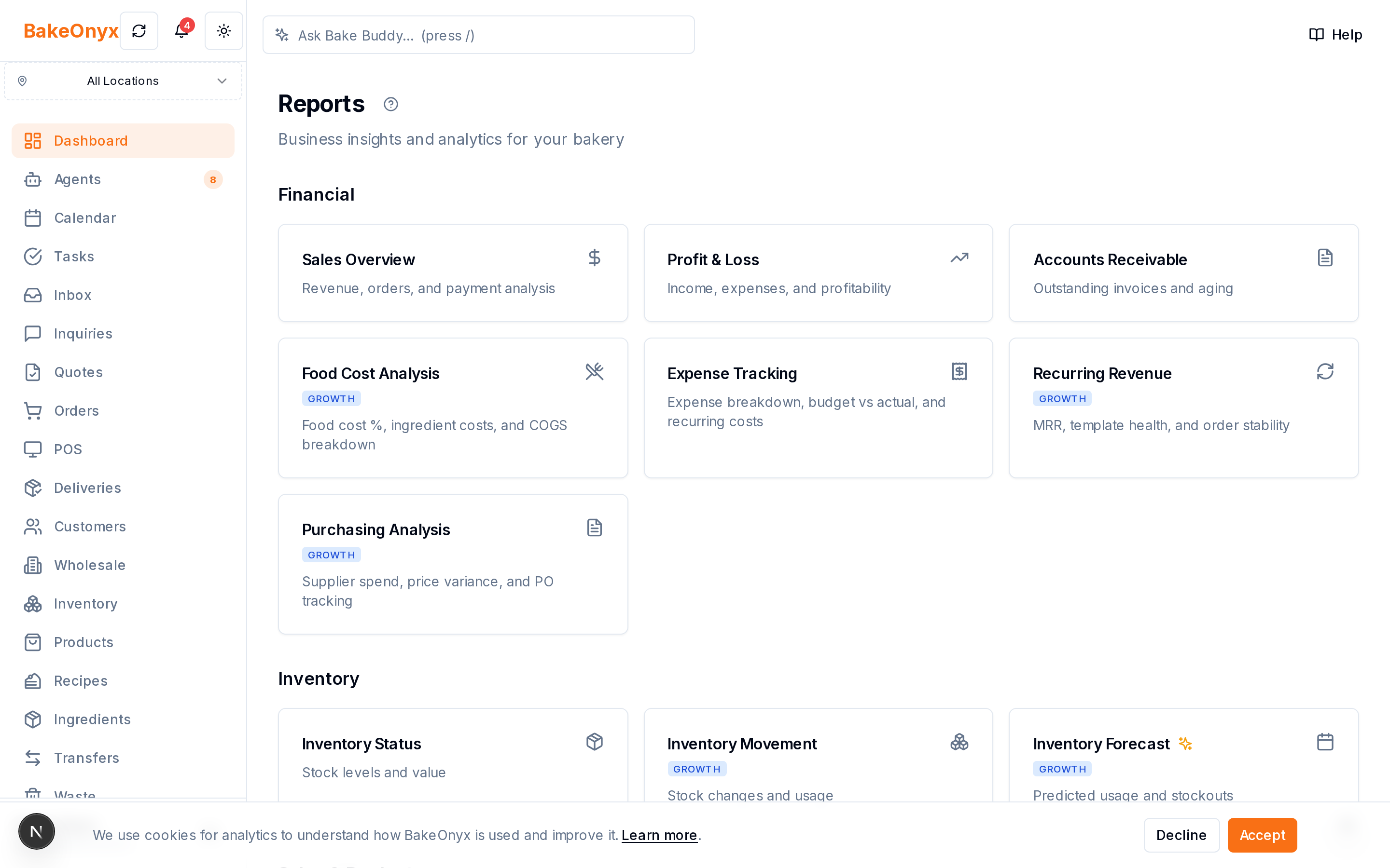 Reports & Analytics in BakeOnyx