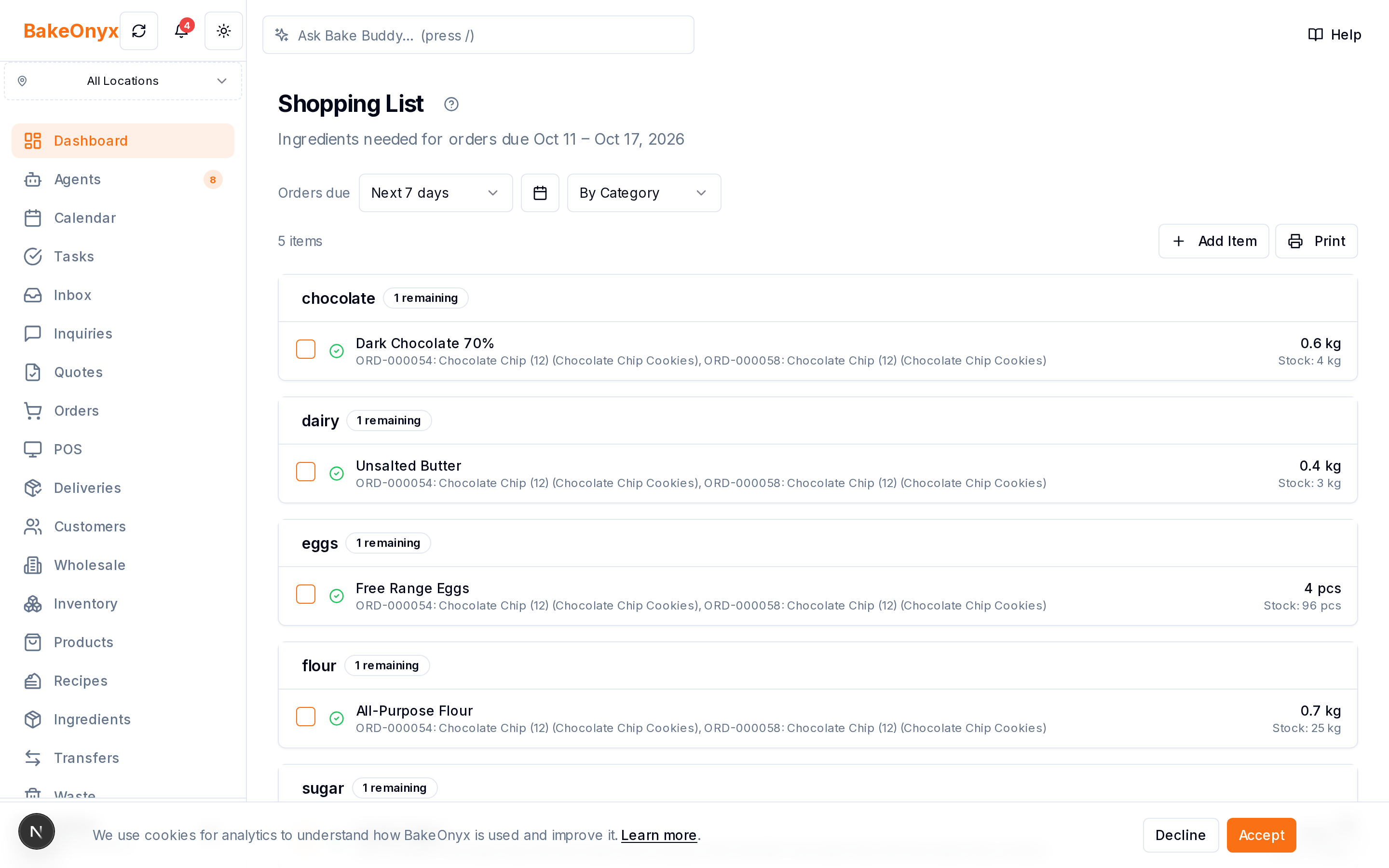 Shopping List in BakeOnyx