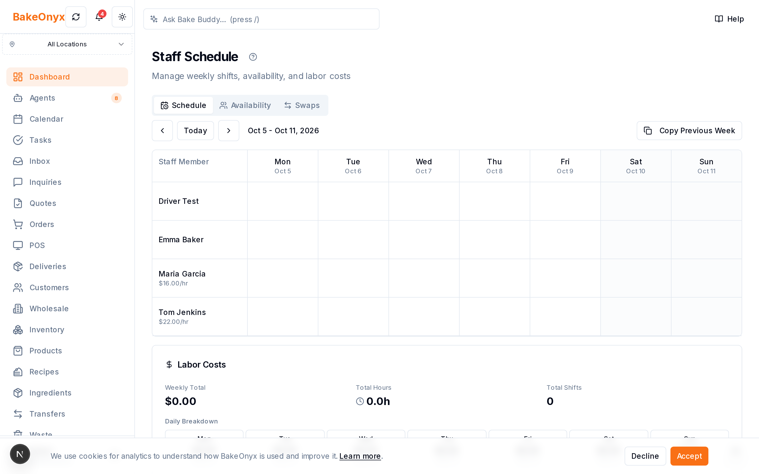 Staff Scheduling in BakeOnyx