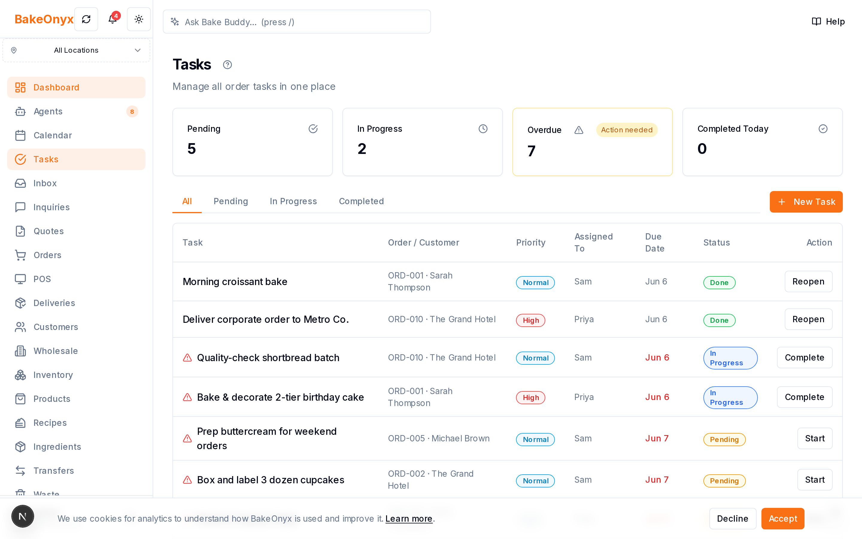 Tasks in BakeOnyx