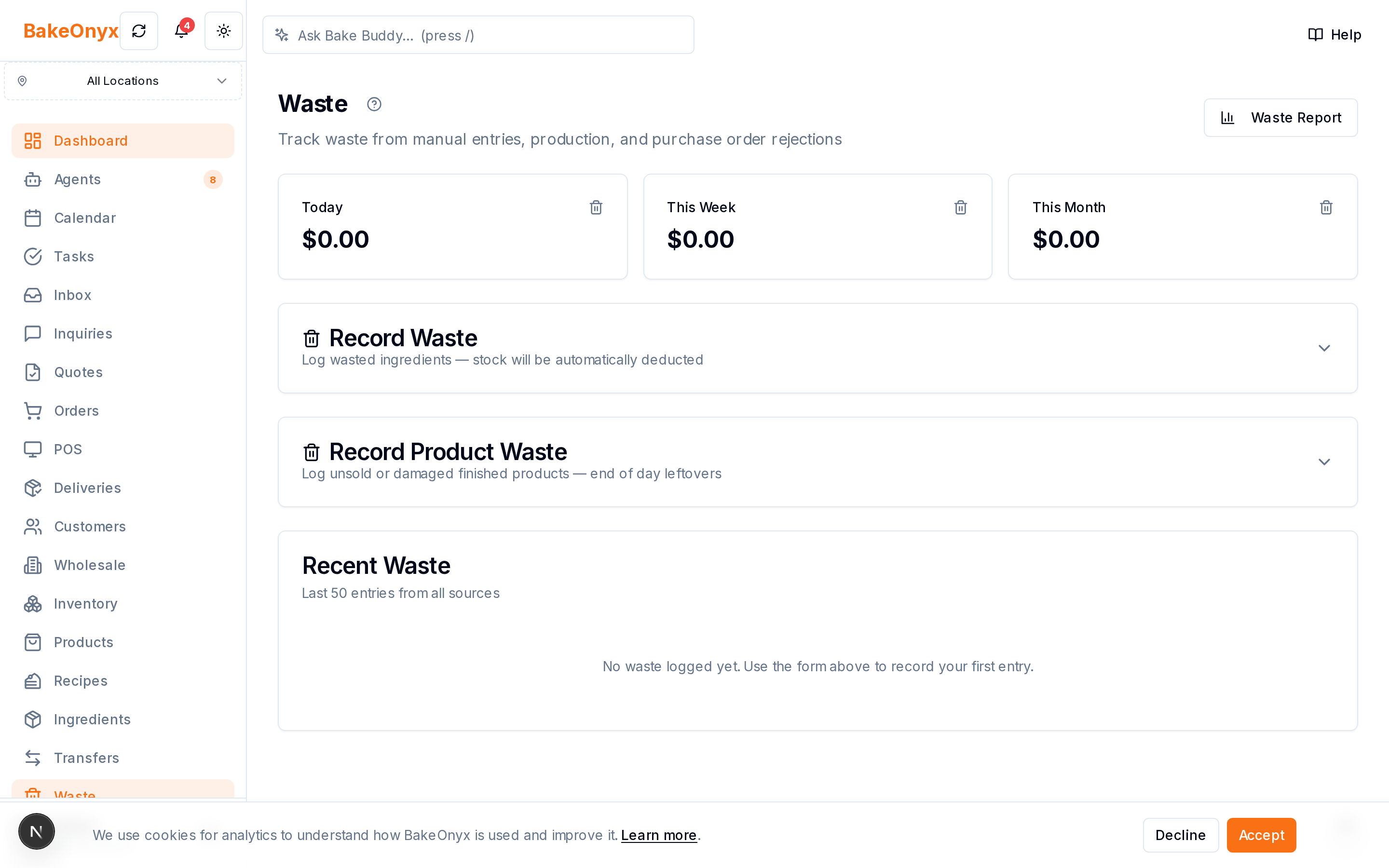 Waste Tracking in BakeOnyx
