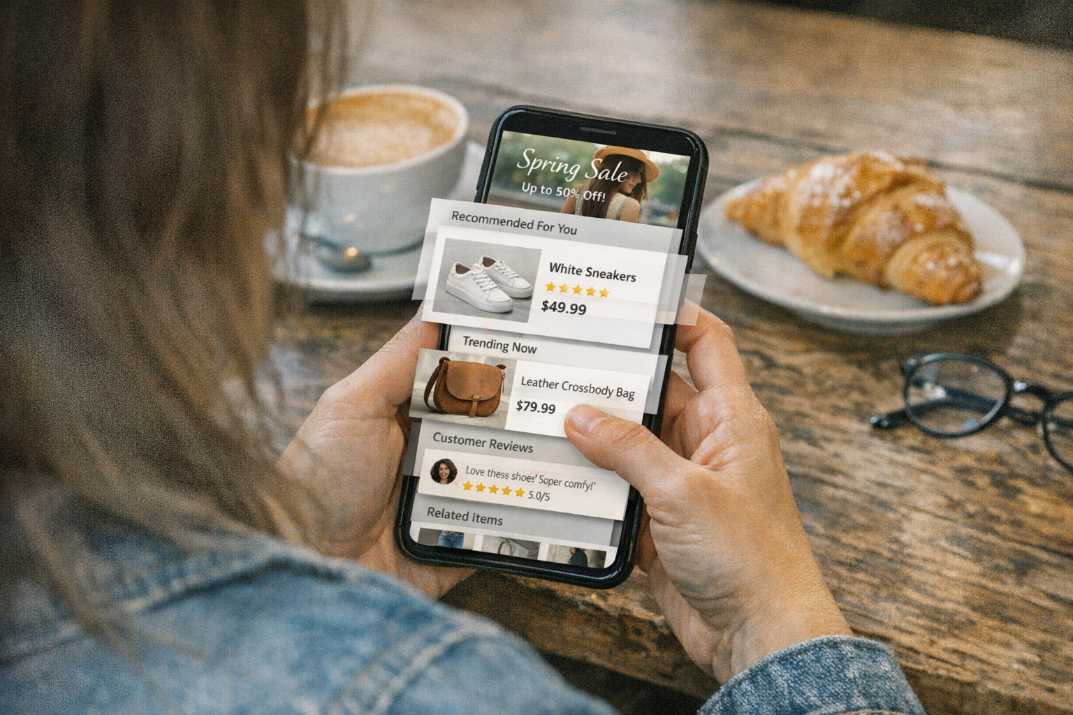 User scrolling an interactive product page on a phone