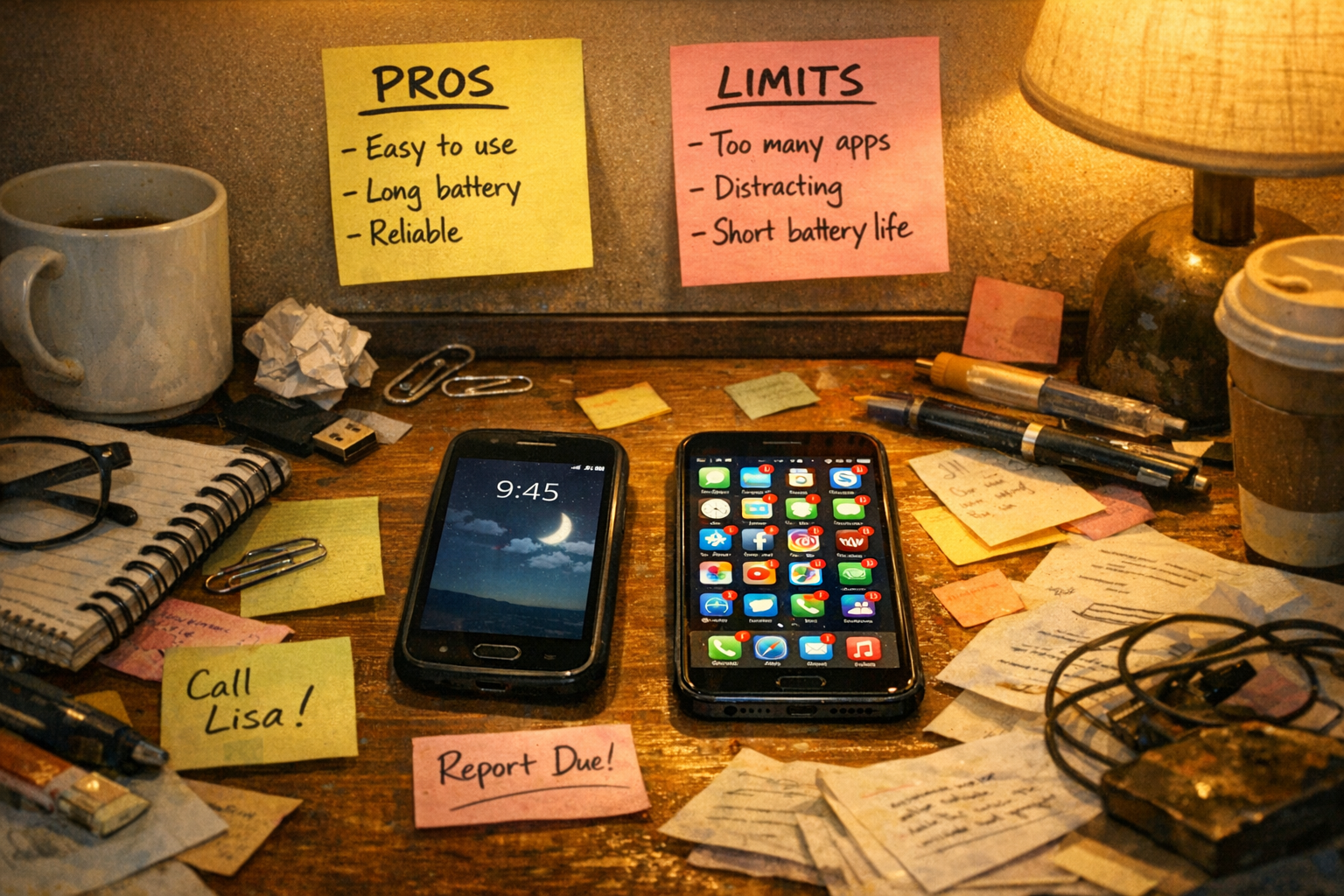 Two phone interfaces showing trade-offs and limits