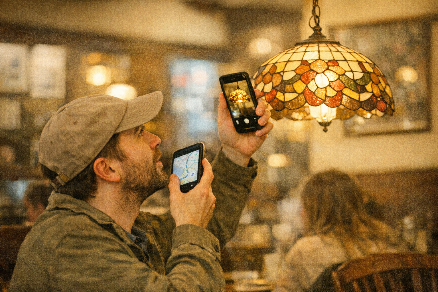 Person snapping a photo while talking to an app