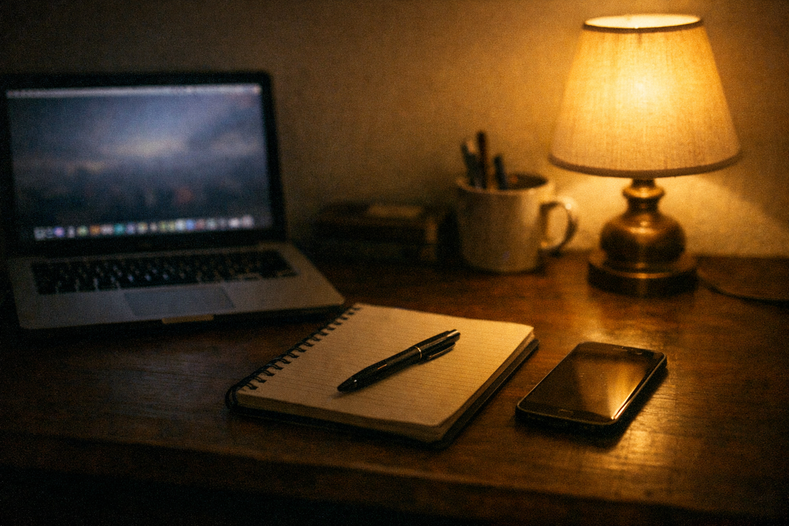 Calm desk scene for the article closing