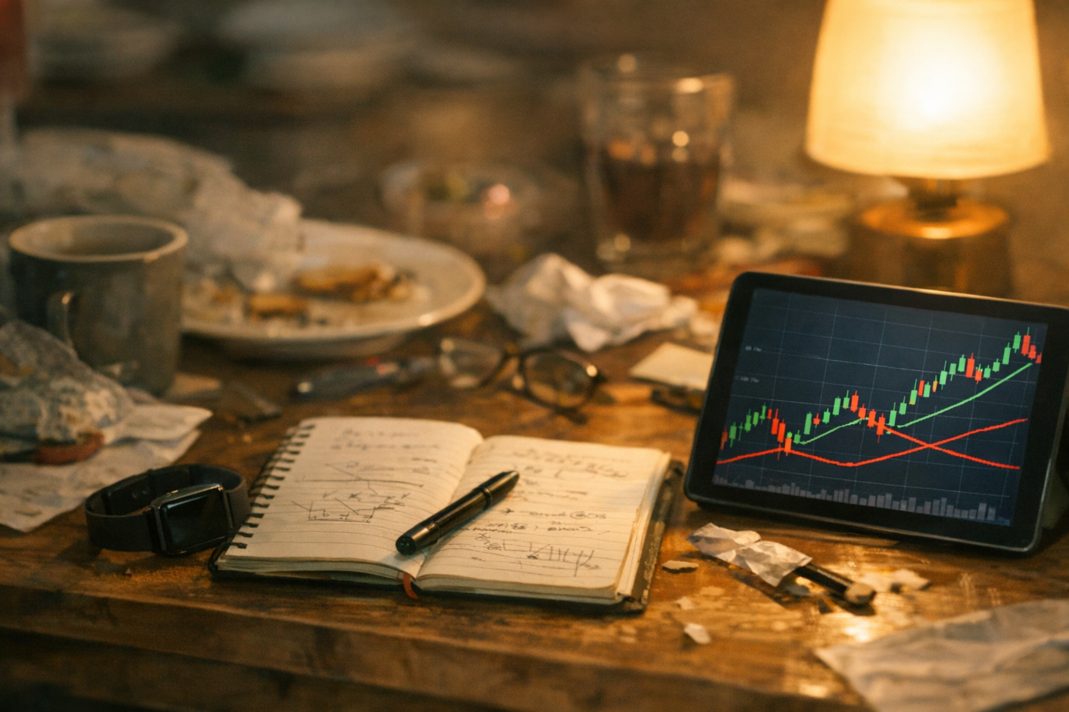 Life tracking items and trend charts on a table