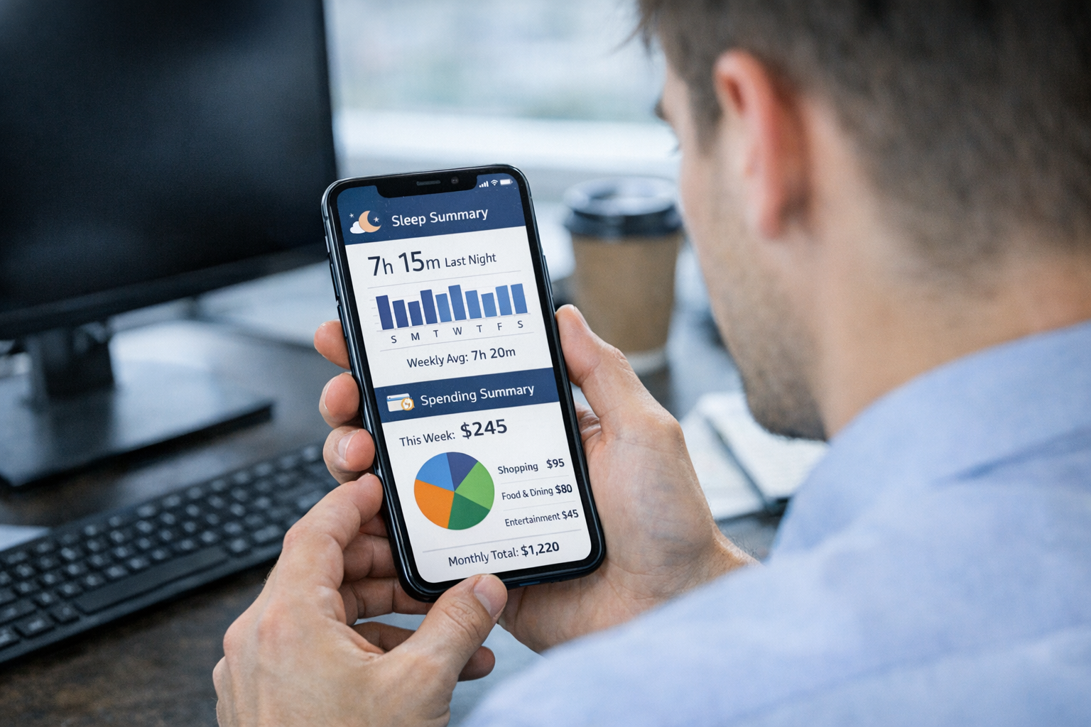 Person reviewing a daily dashboard summary on a phone