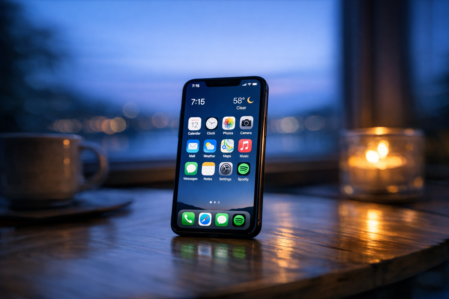 Phone on a table with a clean app home screen