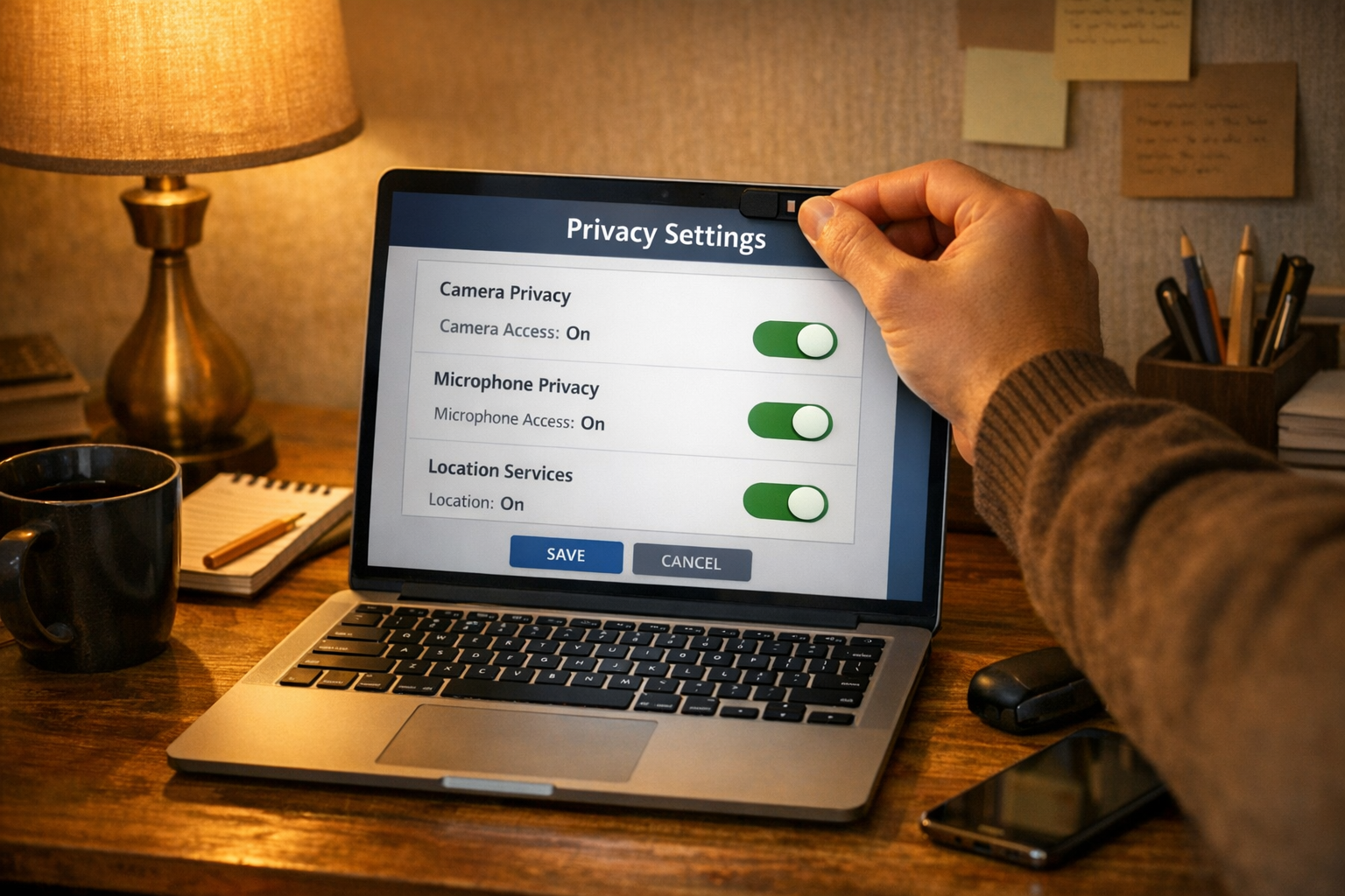 Person adjusting privacy settings on a laptop