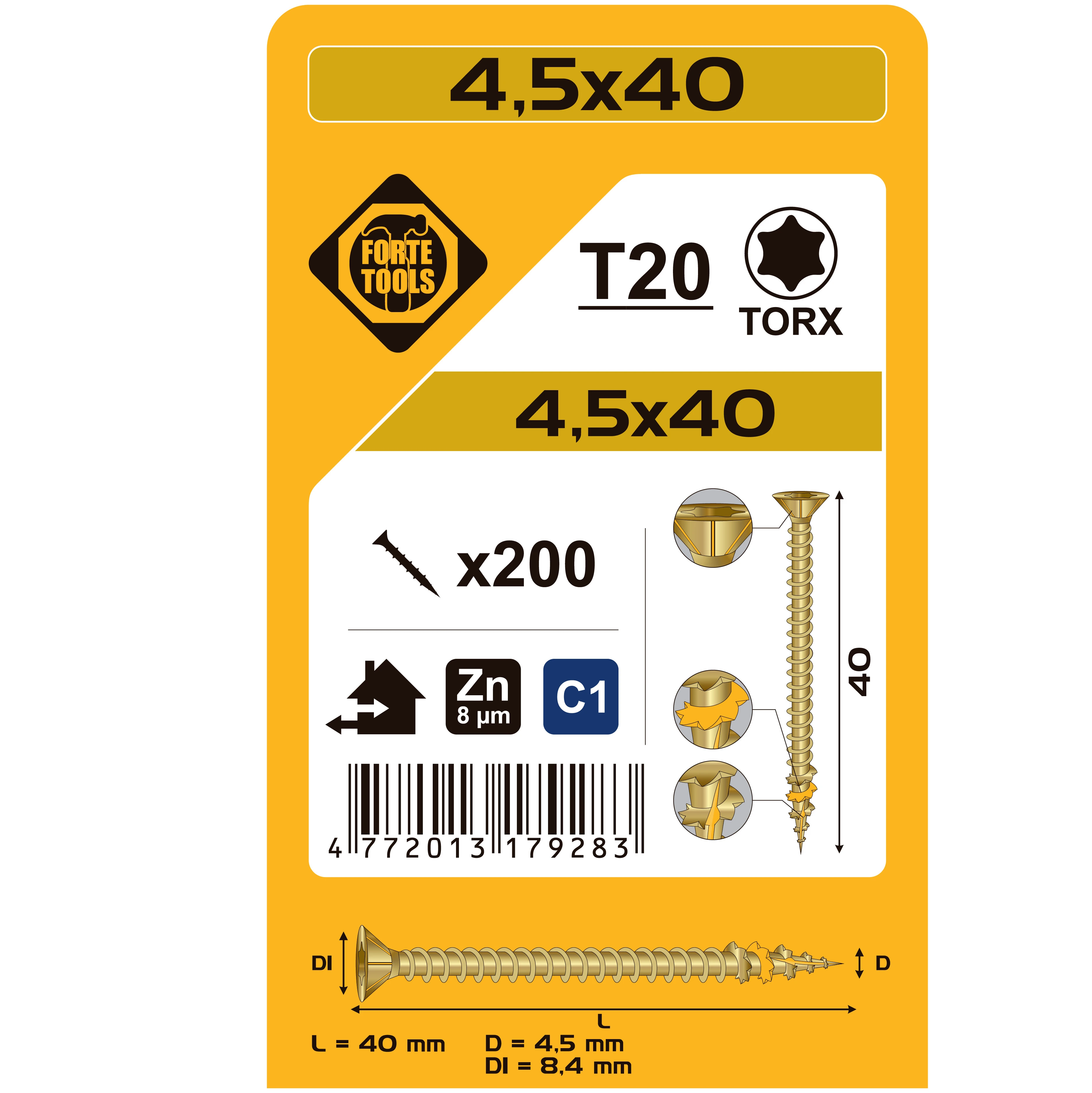 FORTE TOOLS Koka skrūve, universāls Forte