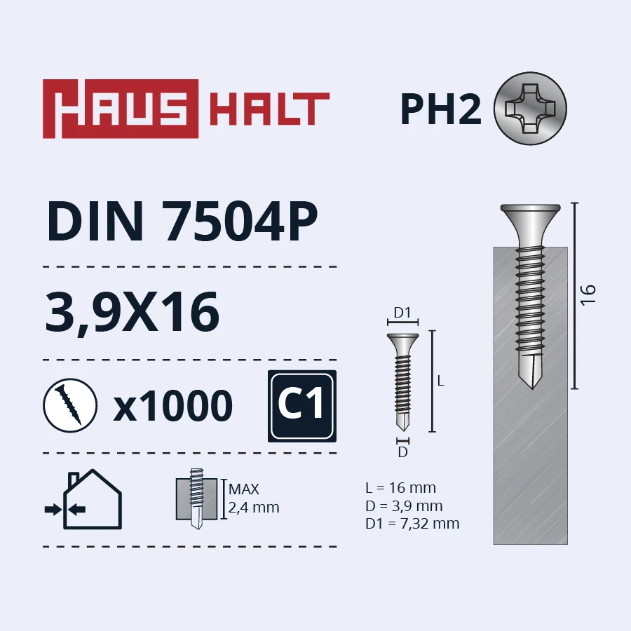 HAUSHALT Pašvītņojošā skrūve Haushalt DIN 7504P