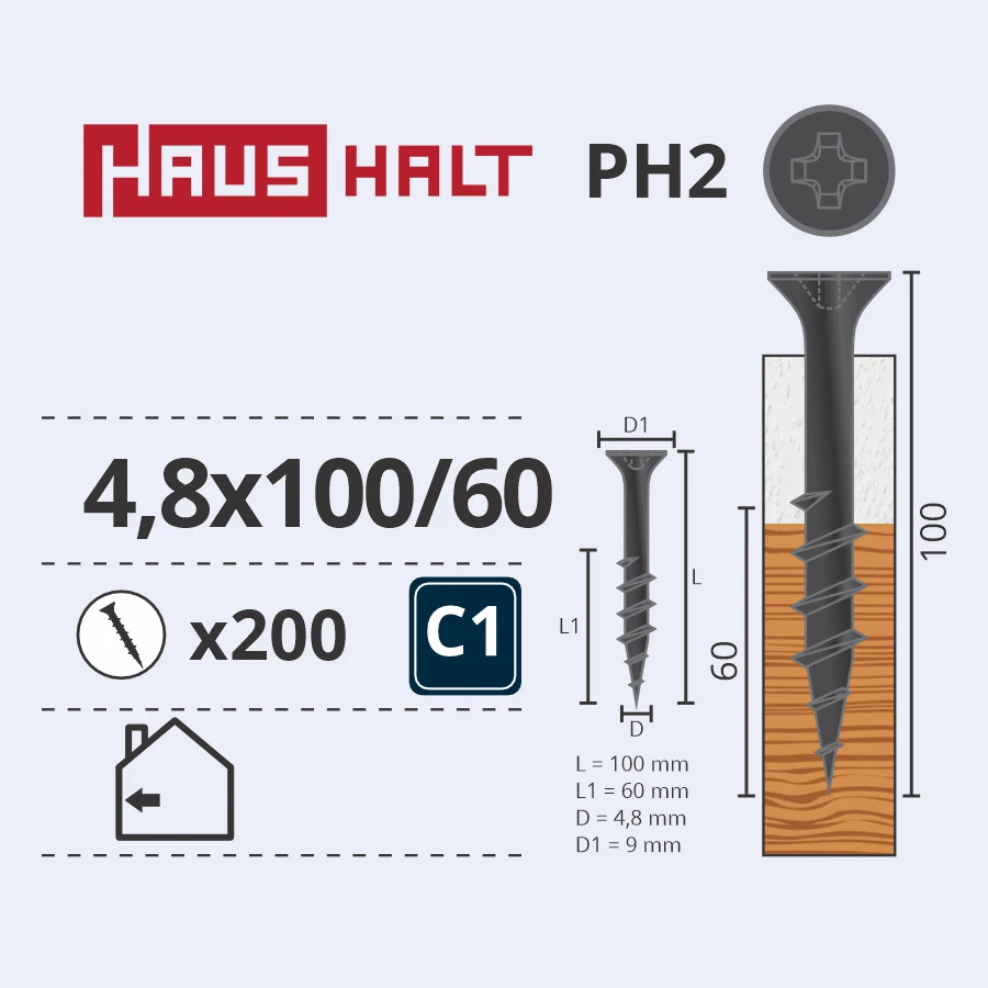 HAUSHALT Koka skrūve, skrūves kokam Haushalt