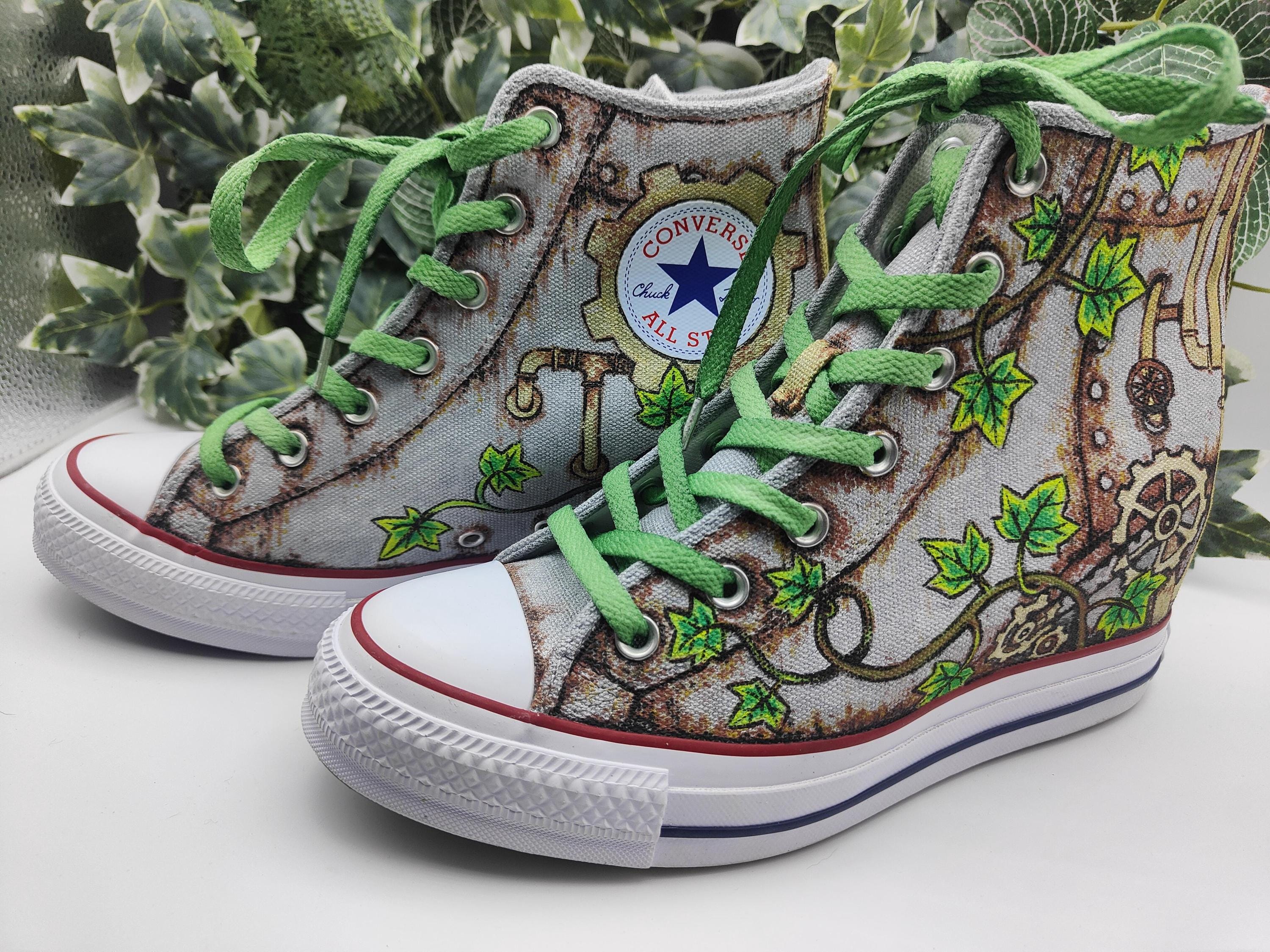 Hand painted custom Converse "Lost City" Size 7 UK