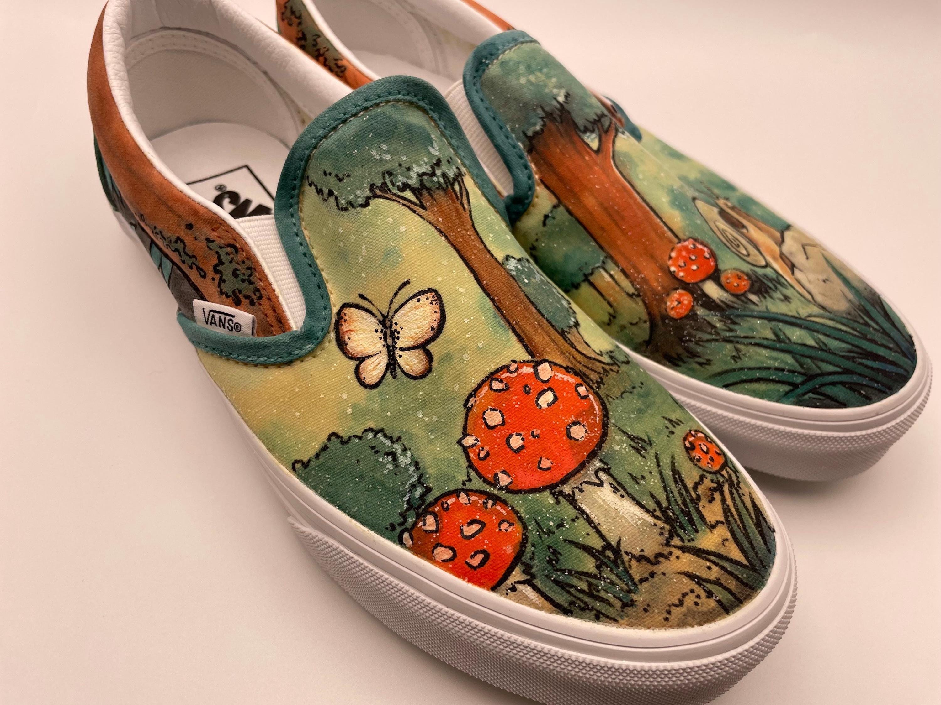 Hand painted Custom Vans "Woodland" Size UK 5 - image 2
