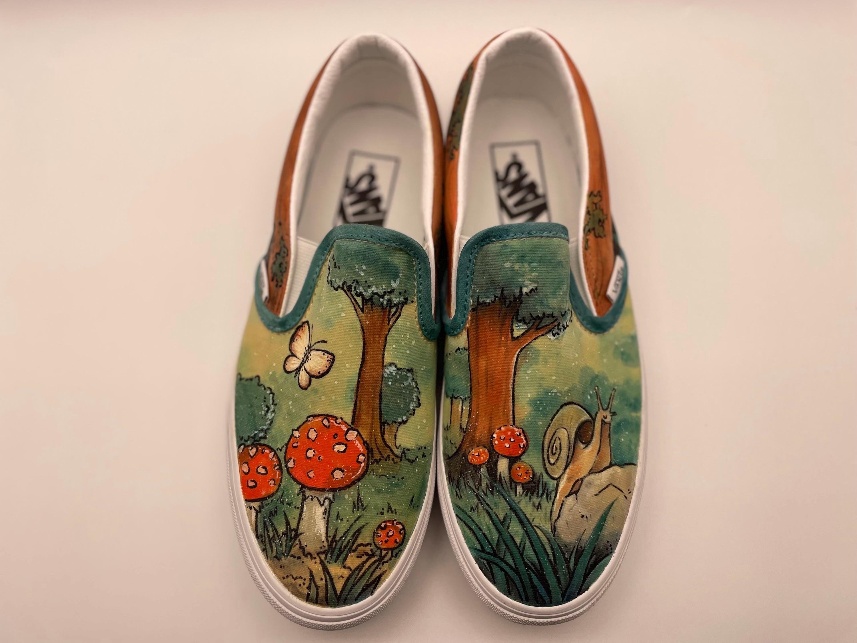 Hand painted Custom Vans "Woodland" Size UK 5 - image 3
