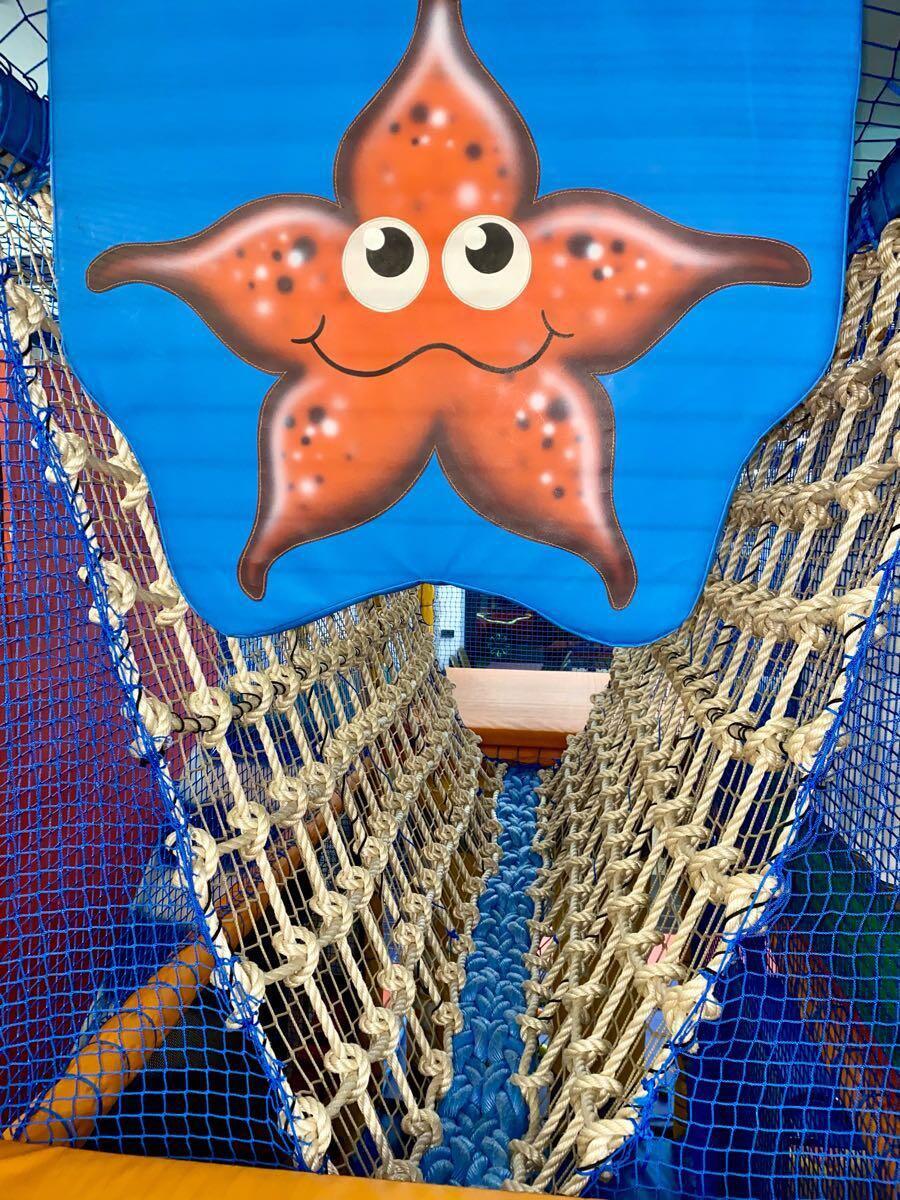 The rope bridge in the Fratello soft play, under a painted starfish