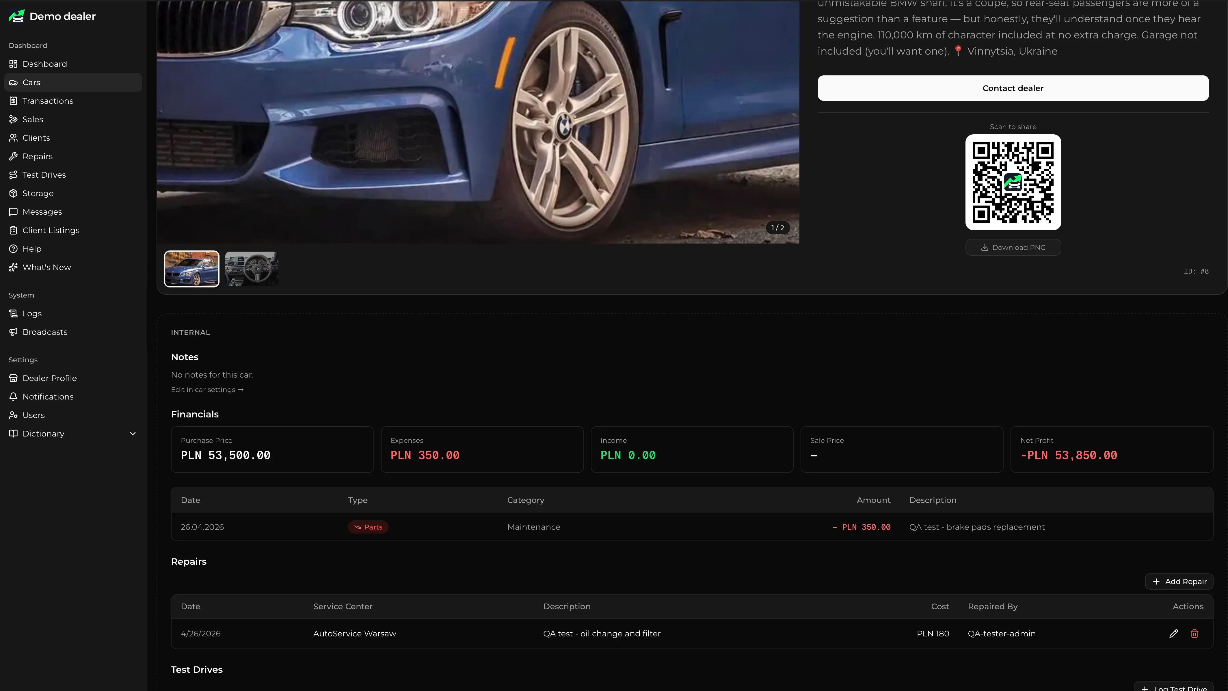 CarCRM car details