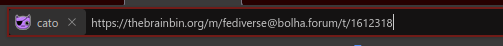 Passo 2: digitei "cato", apertei tab e então colei uma URL de um post do Lemmy (no caso, um post recente dessa comunidade no bolha.forum), então apertei enter.