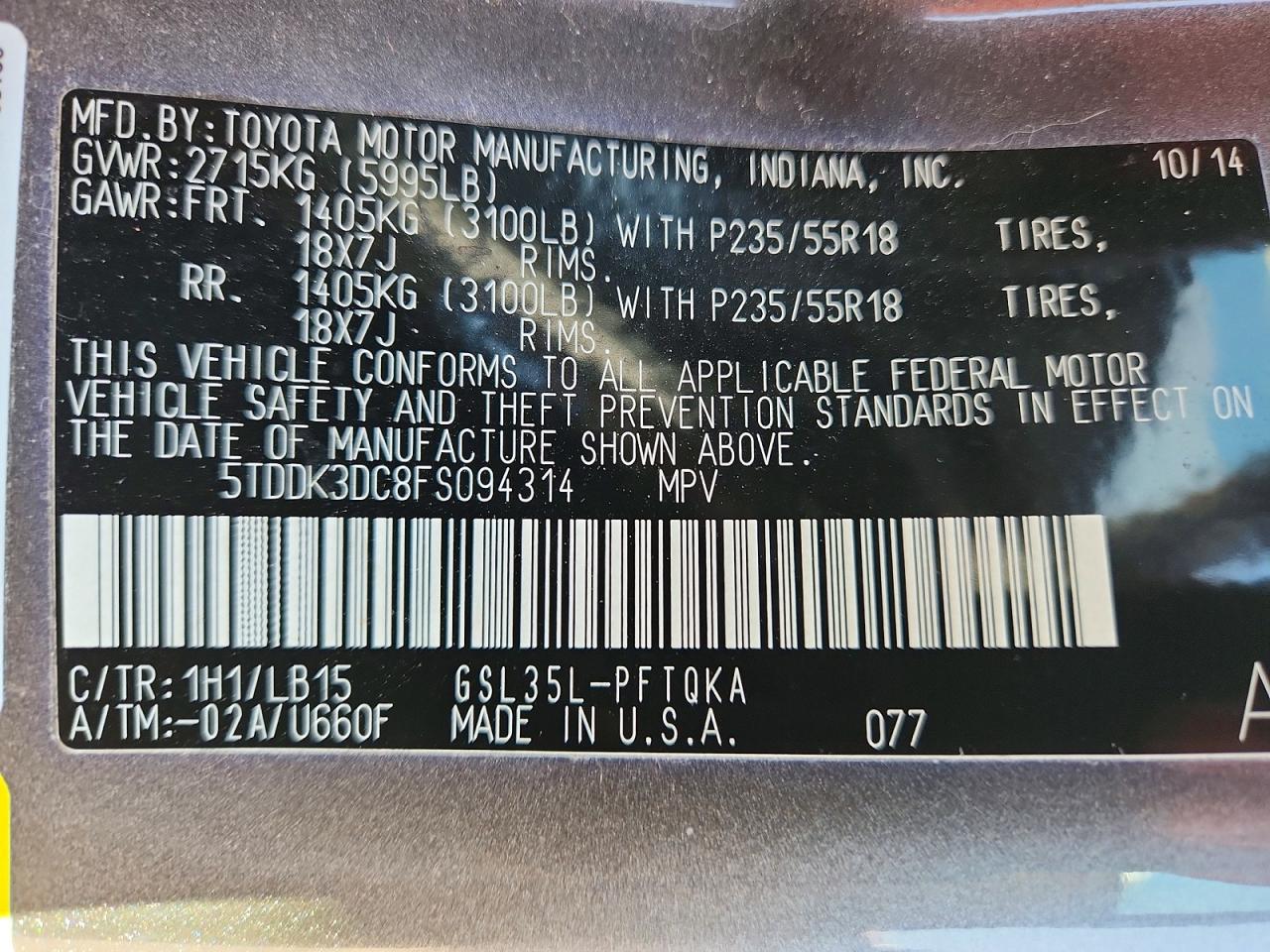 2015 TOYOTA SIENNA LIMITED PREMIUM 7-PASSENGER photo 13
