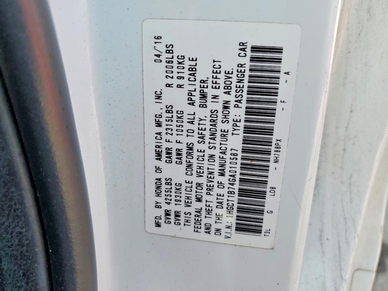2016 HONDA ACCORD EX photo 23