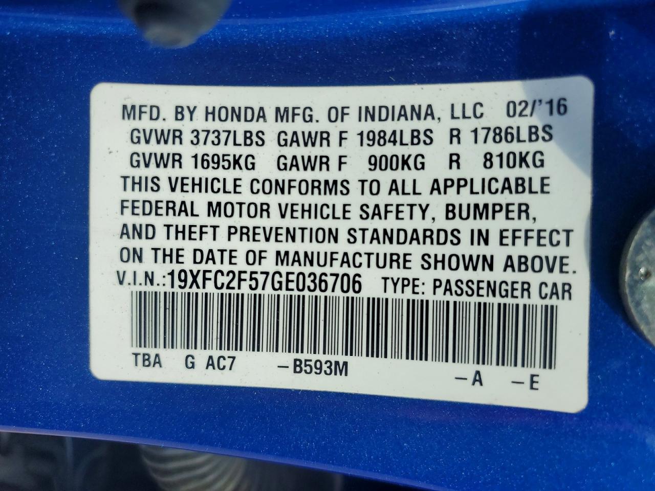 2016 HONDA CIVIC LX photo 13